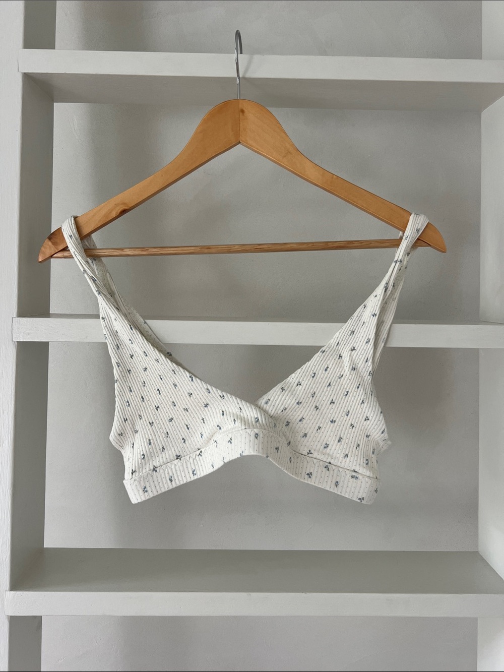 Women’s JUEM Ribbed Bralette in White with Mini Dot Print